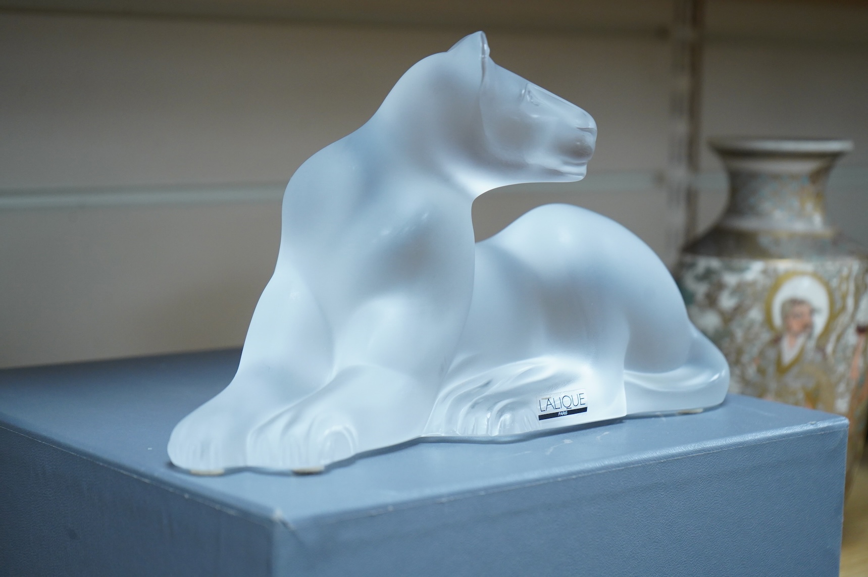 A Lalique glass figure, ‘Simba Lioness’, signed to the base, boxed, 24cm wide